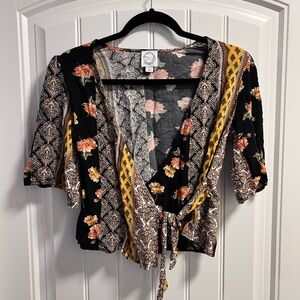 Blue Rain Crop Wrap Around Top